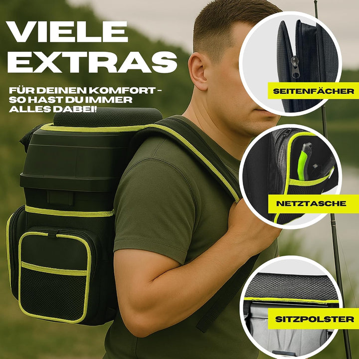 Pro Tackle Allround Sitzkiepe mit Rucksacksystem, Lime | Stabil und leicht, Gepolsterte Sitzfläche,