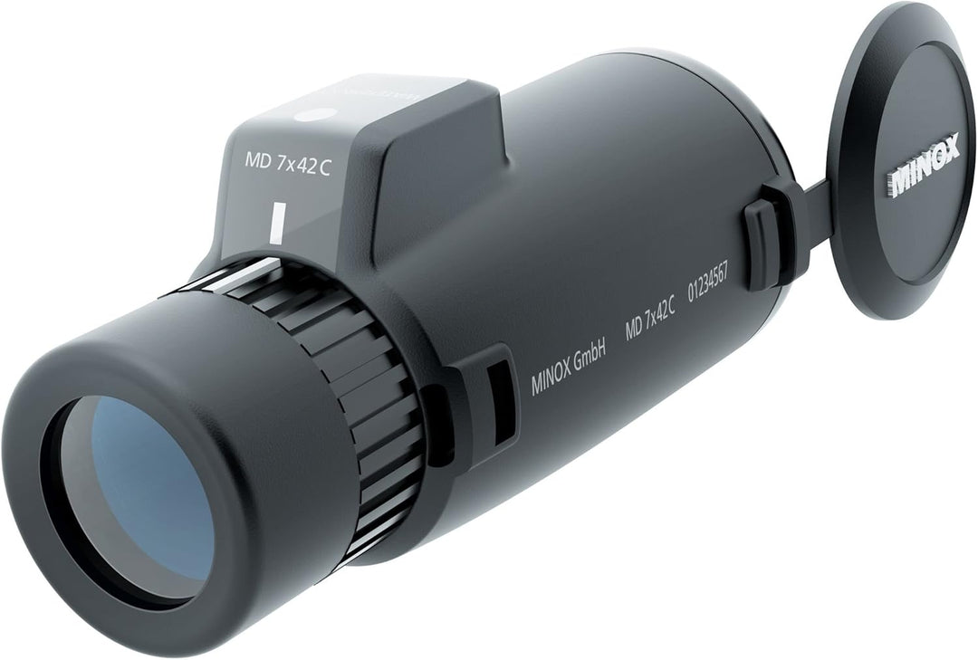 Minox MD C 7x42 Monokular Schwarz – Kompaktes Fernrohr-Teleskop mit analogem Kompass – Inkl. Trageri