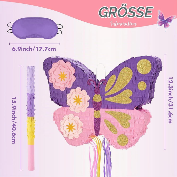 WERNNSAI Schmetterling Pinata – Schmetterling Geburtstag Pinata Deko Mädchen Kinder Rosa Lila Blumen