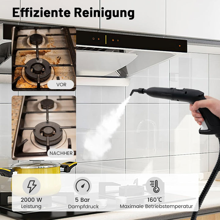 RELAX4LIFE Dampfreiniger 2000W, Dampfdruck: 5 bar, Flächenleistung: 108 m², Tank: 1,8 L, Aufheizzeit