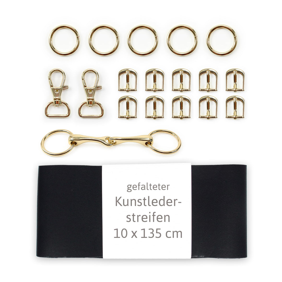 Hobby Horse Trensen Set ◆GOLD EDITION◆: DIY Materialset mit schwarzem Leder (ohne Anleitung)
