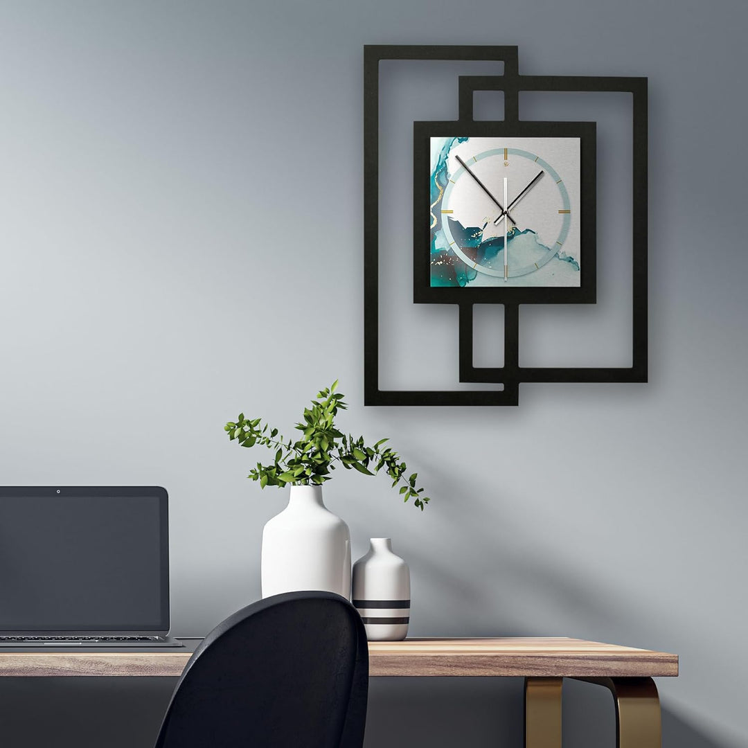 Kreative Feder Designer-WANDUHR „Turquoise“ in modernem Metallic-Look ohne Tickgeräusche (Funk/Quarz