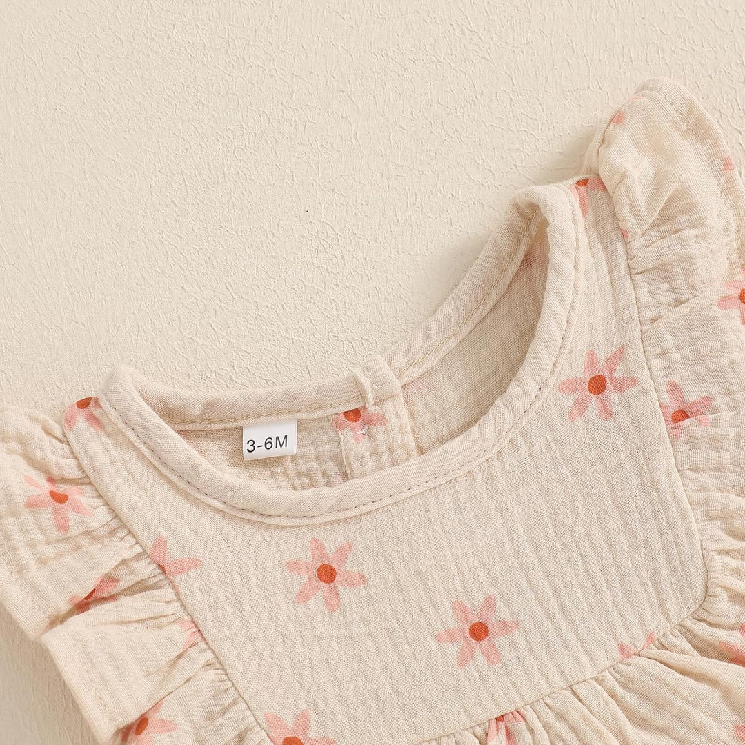 Baby Mädchen Musselin Kleidungset Kurzarm Oberteil+ Shorts Rüschen Babysets Schleife und Blumenmuste