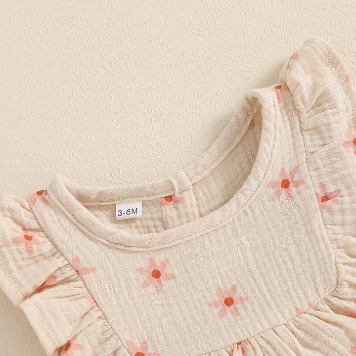 Baby Mädchen Musselin Kleidungset Kurzarm Oberteil+ Shorts Rüschen Babysets Schleife und Blumenmuste