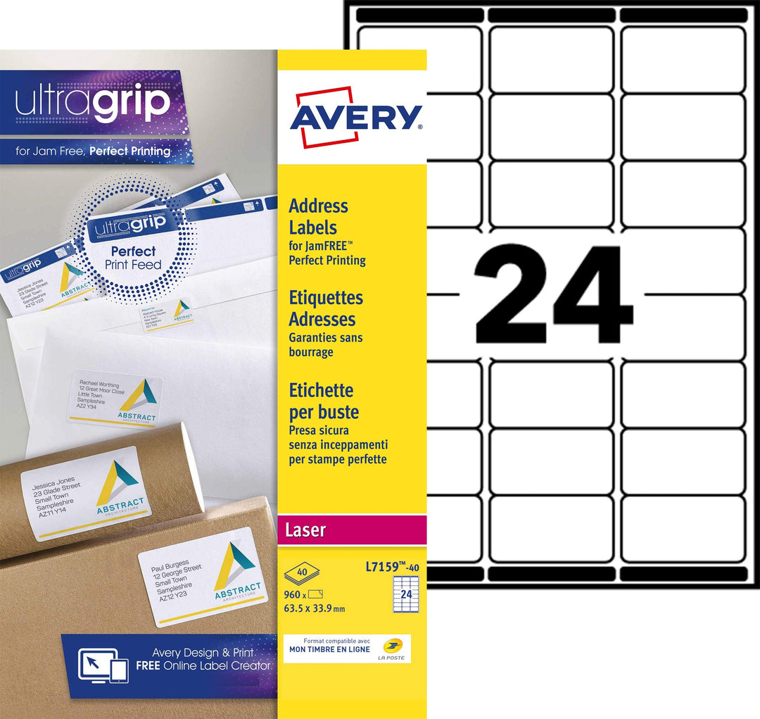 Avery L7159-40 Etiketten, 63,5 x 33,9 mm, Weiss