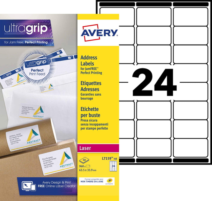 Avery L7159-40 Etiketten, 63,5 x 33,9 mm, Weiss