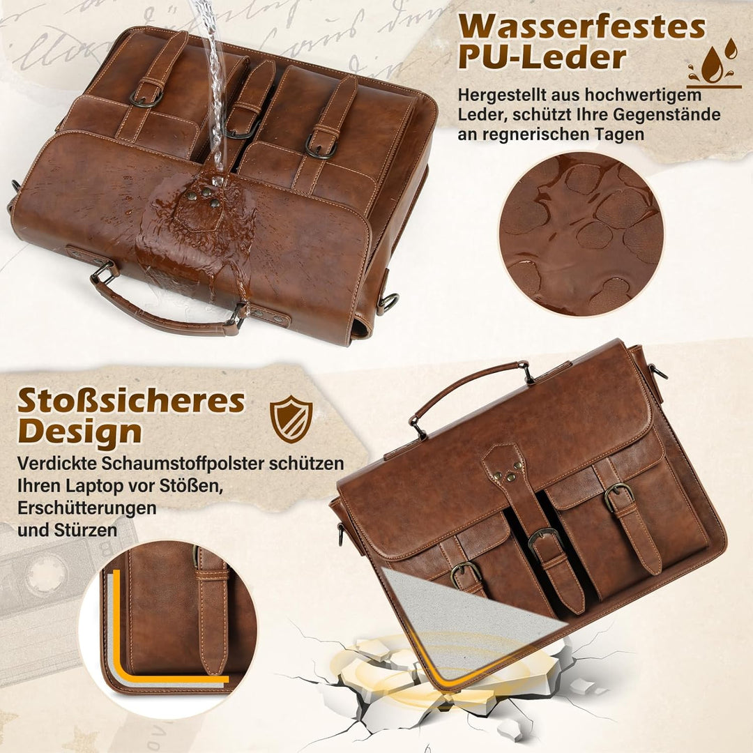 RAINSMORE Aktentasche Herren Laptoptasche 15.6 Zoll Ledertasche Messenger Bag Business Arbeitstasche