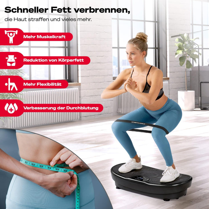 Sportstech Vibrationsplatte VP250 im edlen Curved Slim Design | Fettverbrennung &amp; Muskelaufbau | lei