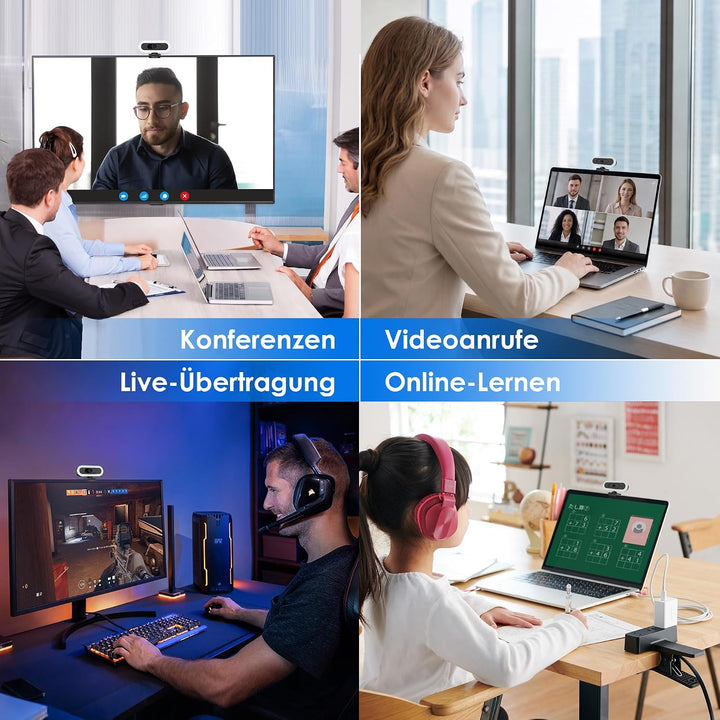 W8LS 4K Webcam 30fps mit Autofokus, Geräuschunterdrückung Mikrofon, LED-Leuchten, 78°FOV, Lichtkorre
