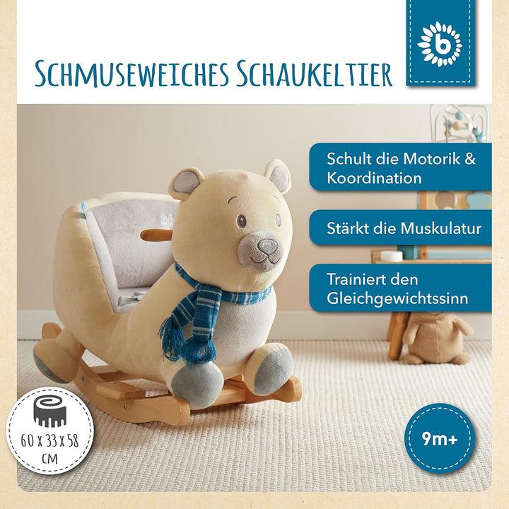 Bieco Plüsch Schaukeltier Eisbär Lars | 60 cm | Kinder Schaukelstuhl mit Sicherheitsgurt | Baby Scha