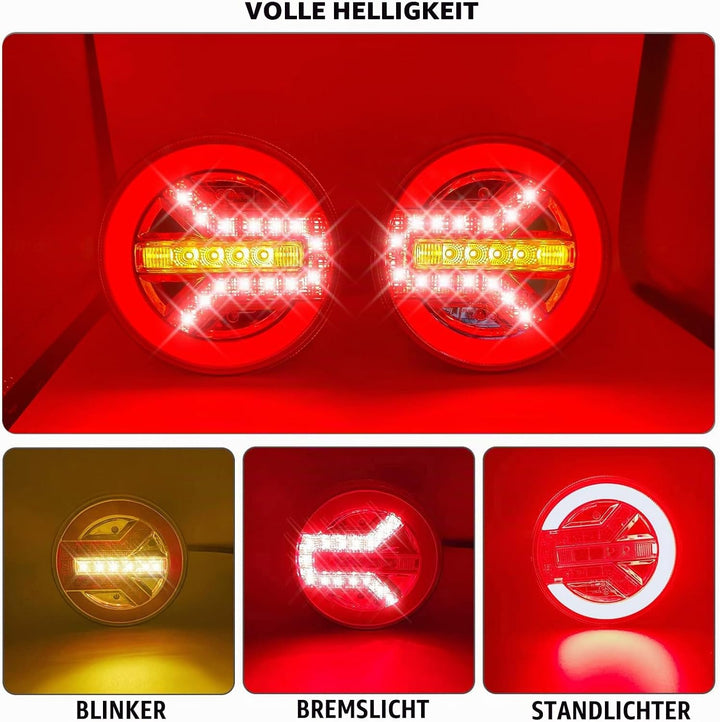 AOJO 2 PCS Rund 12 V 24 V LED Rücklicht mit E-Prüfzeichen, IP67 Wasserdicht Universelles Hamburger R