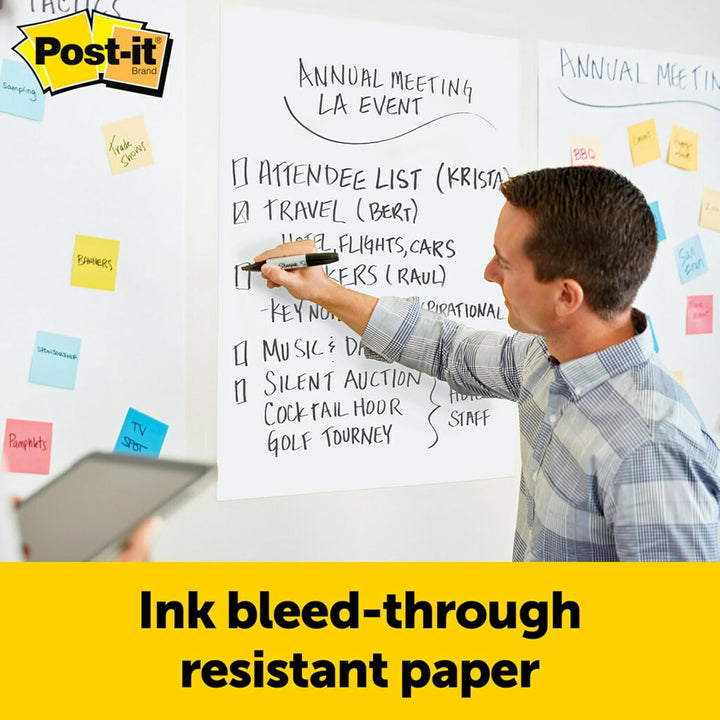 Post-it Super Sticky Meeting Chart Wall Pad, Weiss, unliniert, 2 Blöcke, 584 mm x 508 mm + 8 Command