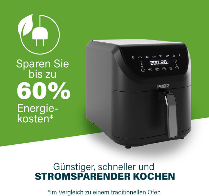 Princess SlimFry Heissluftfritteuse - Platzsparendes Design - BPA-frei - 8 L - 8 Programme - Einstel