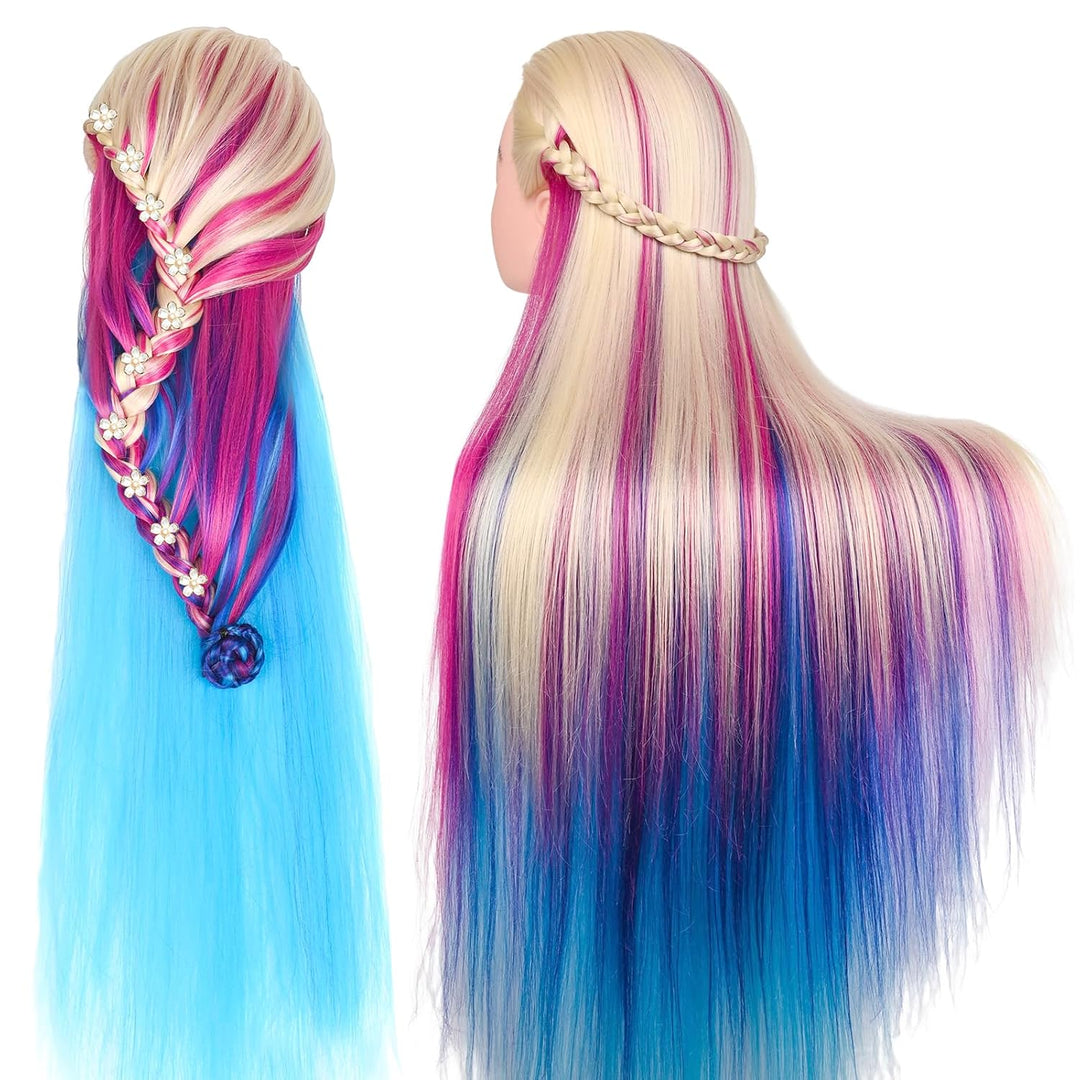Trainingsköpfe, 28 Zoll Frisierkopf für Friseure, 100% Kunstfaser Haar Übungskopf, mit DIY Strickset