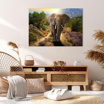 Bilder auf Leinwand 100x70cm Leinwandbild Tiere Afrika Elefanten Spaziergang Gross Wanddeko Bild Sch