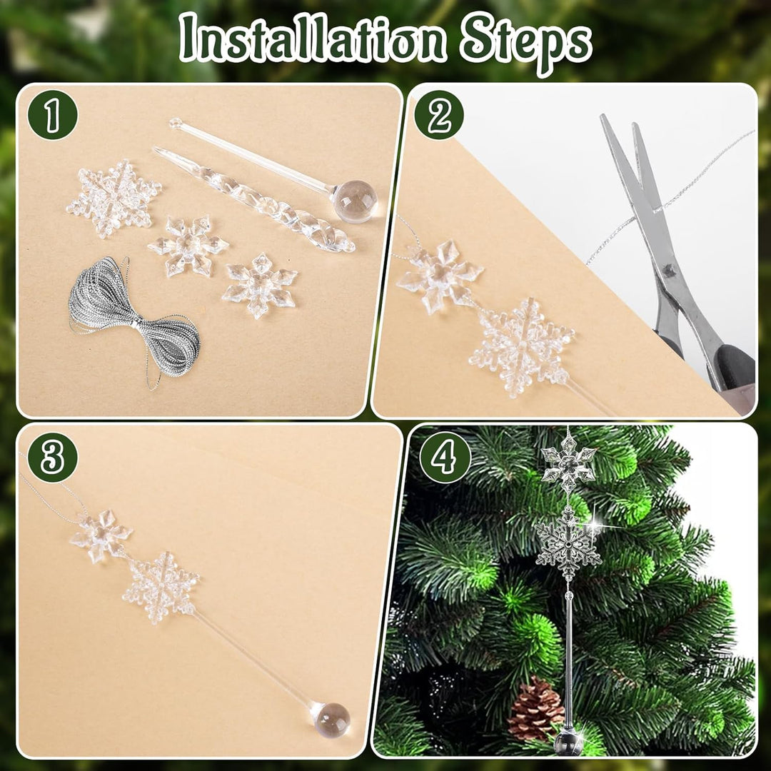 40 Stück Weihnachtsbaumschmuck, Acryl Schneeflocken Eiszapfen Anhänger Christmas Decorations,DIY Kri