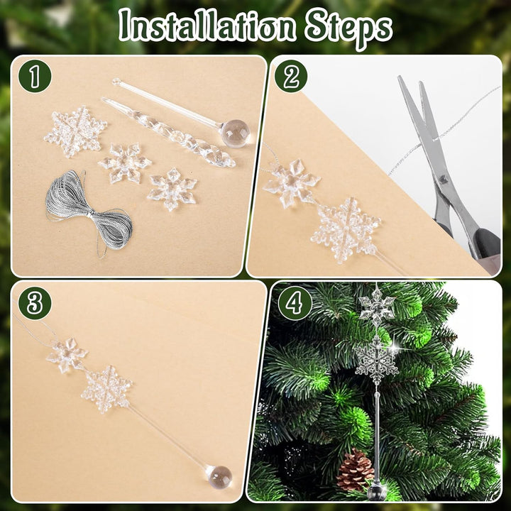 40 Stück Weihnachtsbaumschmuck, Acryl Schneeflocken Eiszapfen Anhänger Christmas Decorations,DIY Kri