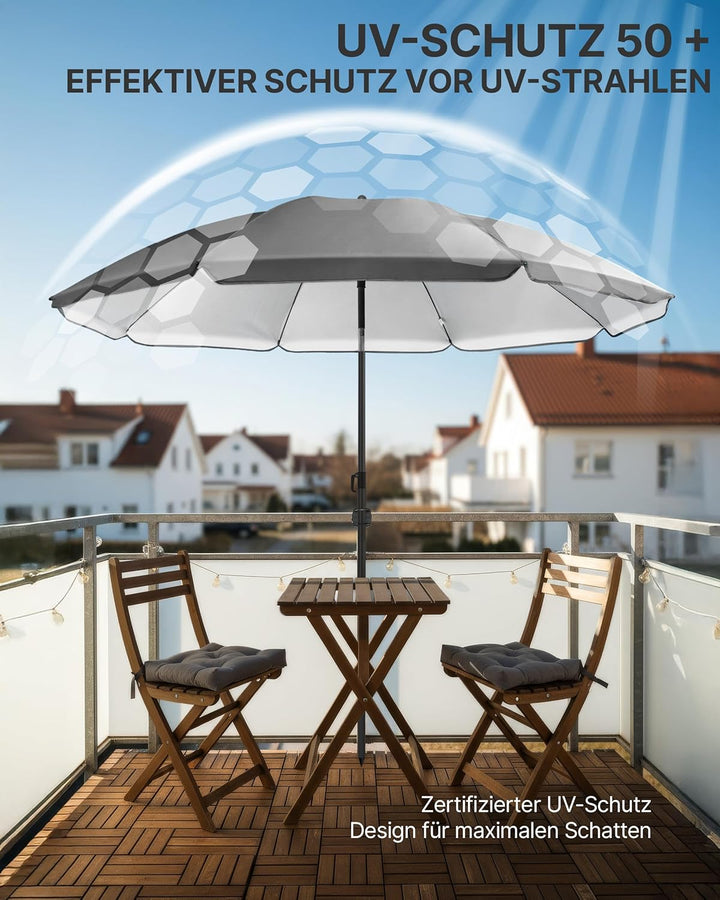 4smile Sonnenschirm balkon Ø 160 cm SunnyJoy, Anthrazit - UPF 50+ Strandschirm, sicherer Sonnenschut