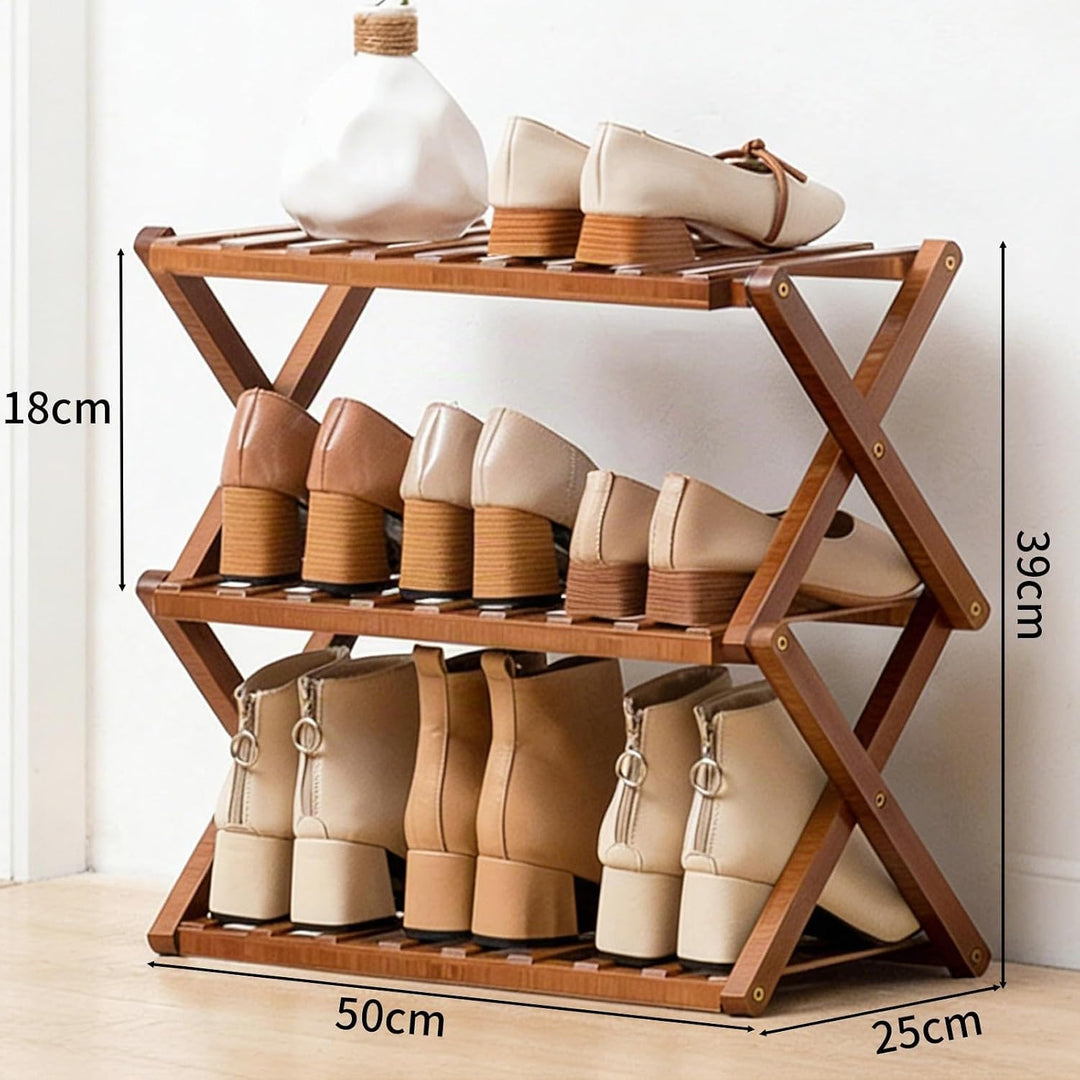 3 Ebenen Faltbares Schuhregal, Schuhregal Platzsparend Holz, Freistehendes Schuhregal für Eingangsbe