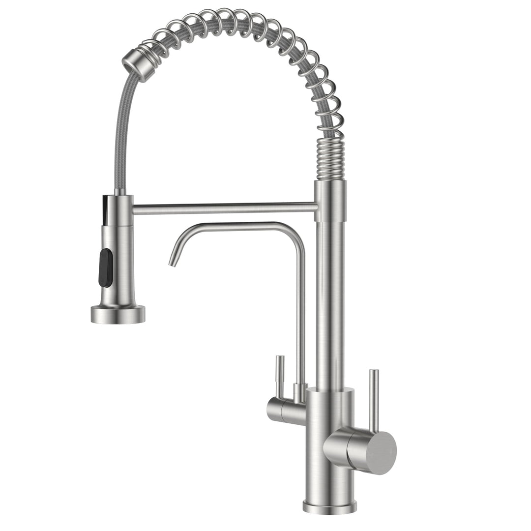 3 Wege Wasserhahn Küche, 3 in 1 Wasserhahn Küche Ausziehbar Gebürstet Edelstahl 3 Wege, Gebürstet Ed
