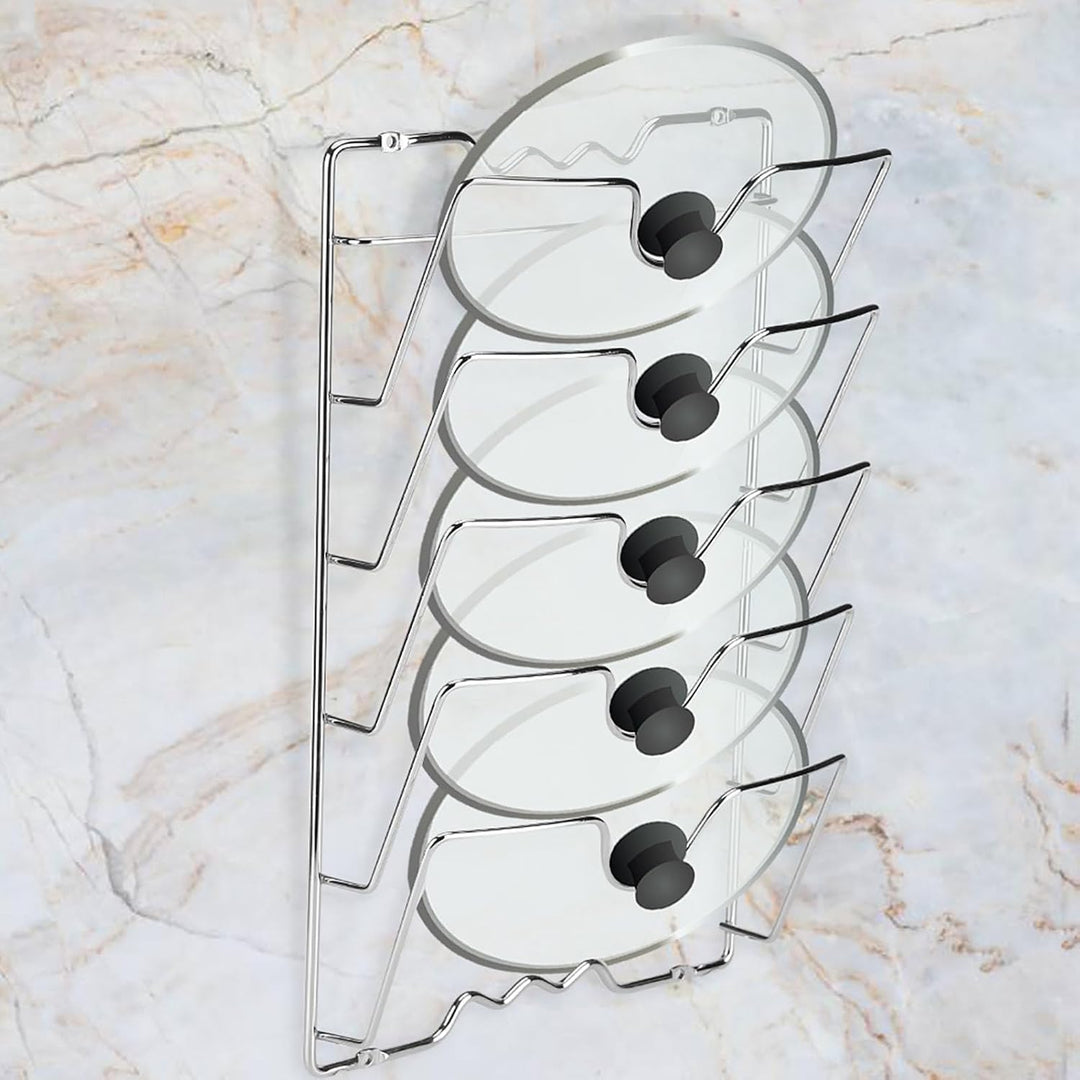 Nützliches Küchenregal aus Metall für Pfannen und Deckel mit 5 Fächern, Wand-/Türmontage