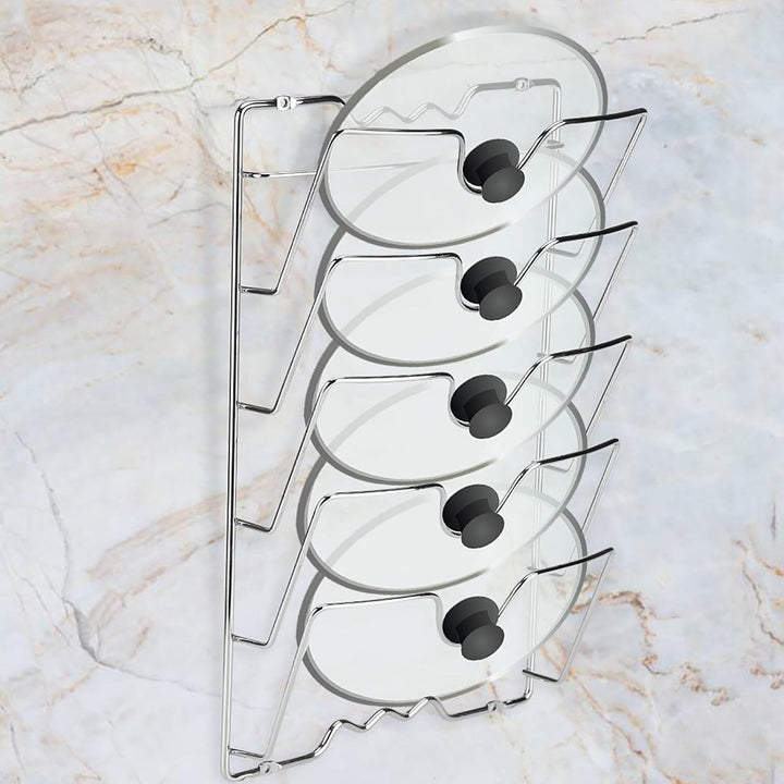Nützliches Küchenregal aus Metall für Pfannen und Deckel mit 5 Fächern, Wand-/Türmontage