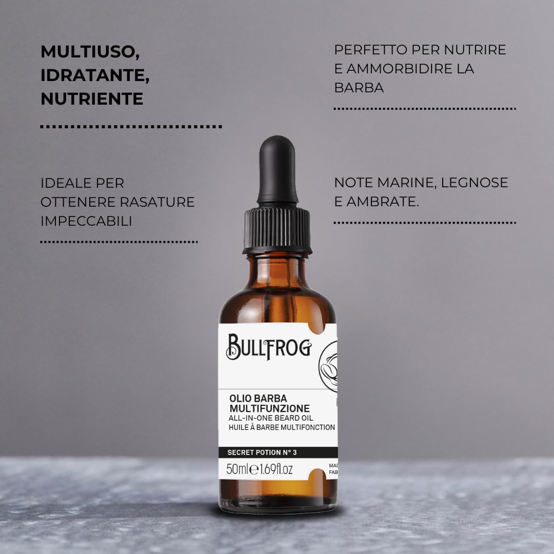 Bullfrog - Multifunktionales Bartöl Secret Potion N.3, Pflegt, Macht Weich, Erleichtert die Rasur, L
