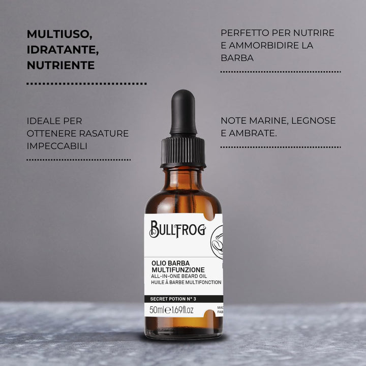 Bullfrog - Multifunktionales Bartöl Secret Potion N.3, Pflegt, Macht Weich, Erleichtert die Rasur, L