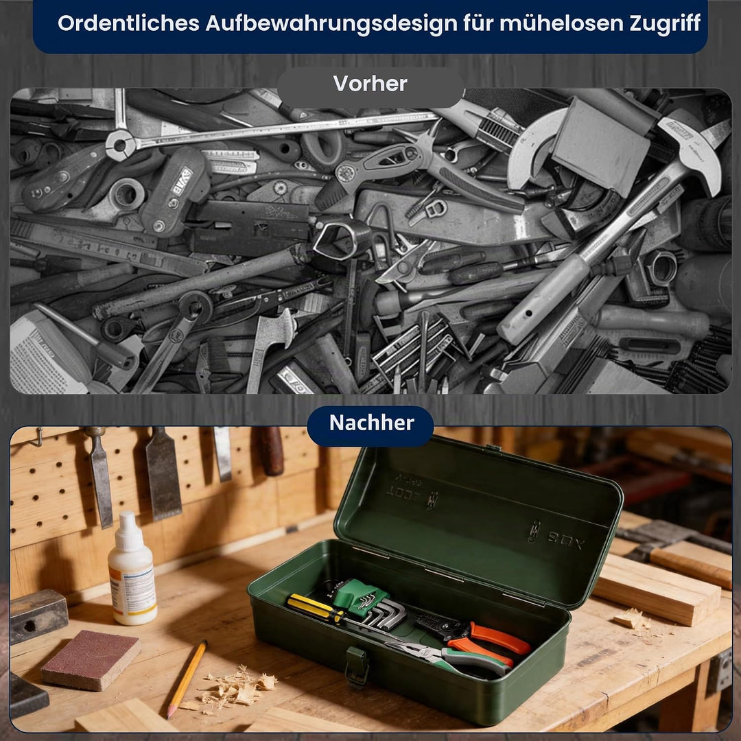 Wrkzeugkiste Metall Leer – 37x16x12cm Tragbarer Werkzeugkasten mit Griff und Verriegelung, Robuster