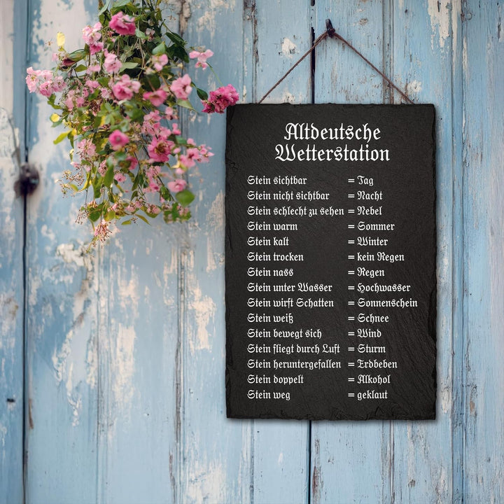 Wetterstein Wetterstation 20x30cm Schieferplatte für Garten Balkon Deko Schiefertafel Tafel beschrif