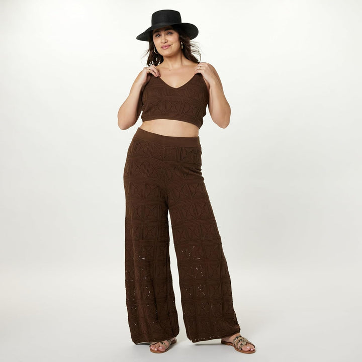 The Drop Damen Hose Diza Pull On Flare Leg Crochet Pant XS Kaffeebohnen, XS Kaffeebohnen