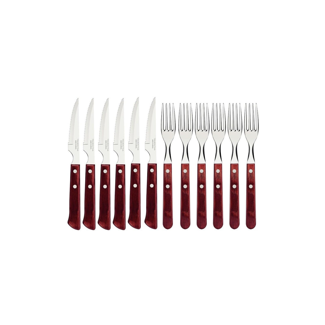 Tramontina Steakbesteck Spanish Style, Set 12-teilig, mit 6 Steakmessern und 6 Steakgabeln, Edelstah