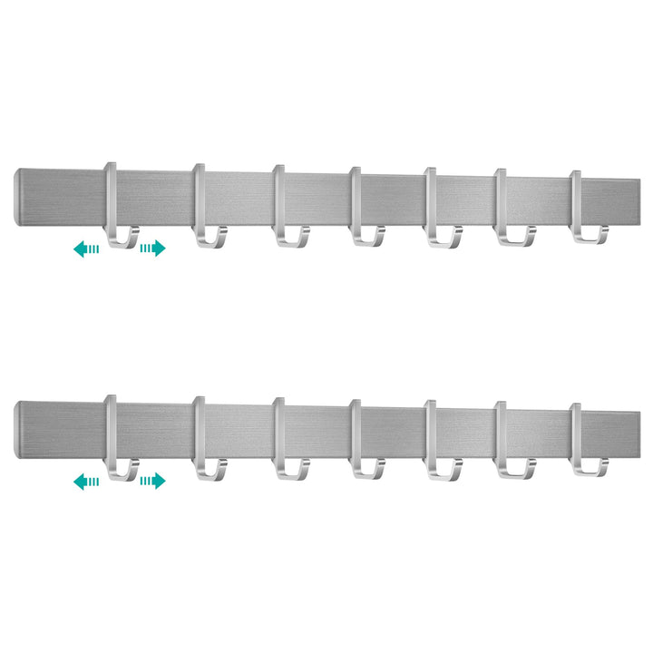 Hakenleiste Küche 40cm, Küchenhalterung ohne Bohren mit 7 abnehmbaren Haken, Aluminium Küche Hakenle
