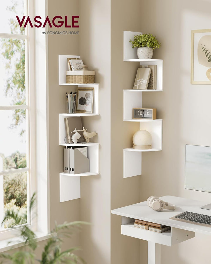 VASAGLE Set mit 2 Eck-Bücherregalen, Eckregalen, Wandregale mit 4 Ebenen, im Schlafzimmer, Wohnzimme
