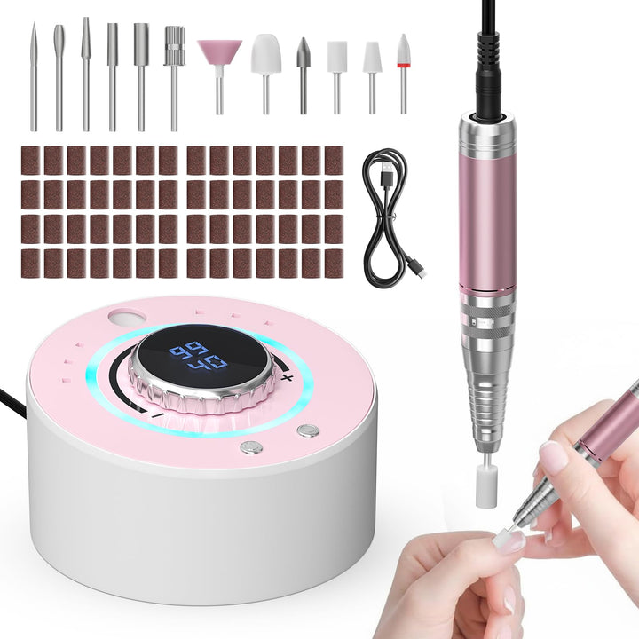 Professionelles Elektrisches Nagelpoliergerät 36000 U/min, 4000mAh kabellos, leise 20dB mit 12 Aufsä