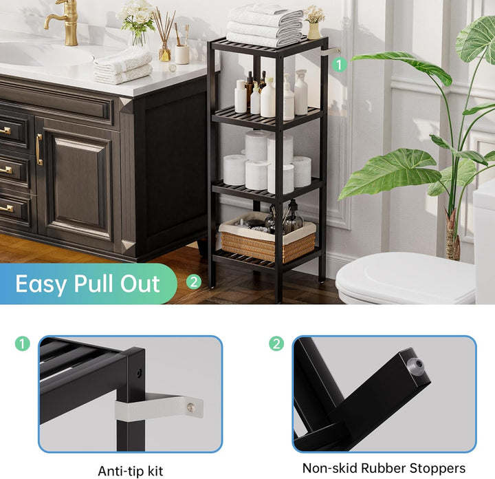 SMIBUY Badezimmer-Aufbewahrungsregal, 4 Ebenen, Bambusregal, Organizer, multifunktionales Regal für