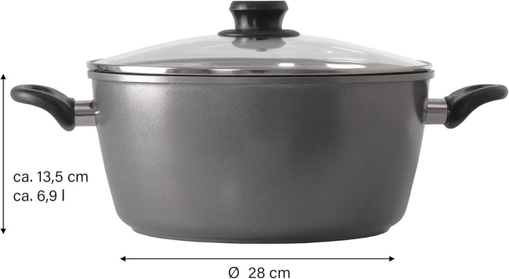 Stoneline XXL Kochtopf 28 cm, mit Deckel, Induktion, Aluguss, beschichtet mit echten Steinpartikeln,