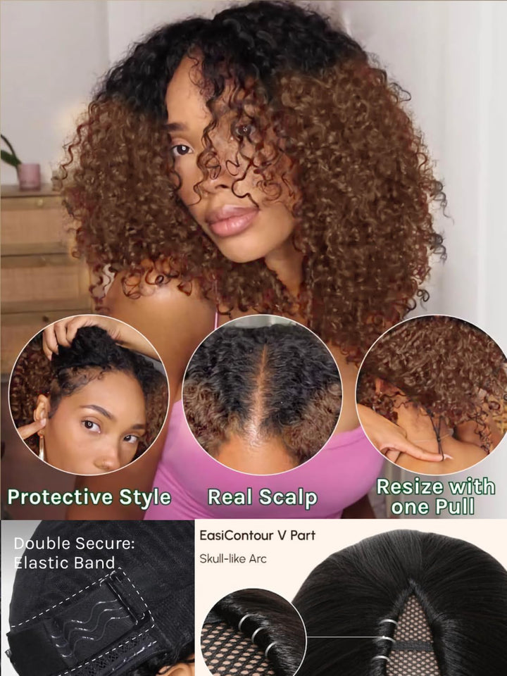 Brown Echthaar Perücke Water Wave V Part Human Hair Wig For Women High light Culy V Part Half Wig Hu