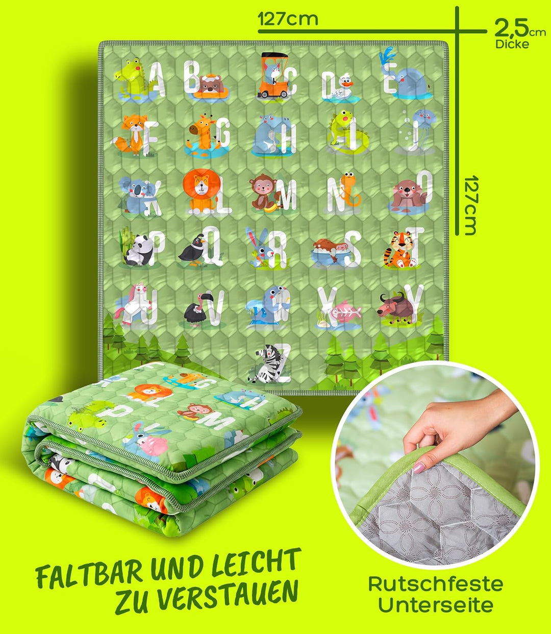 Spielmatte & Krabbelmatte Baby Faltbar 127x127cm Bodenschutz gegen Stürze Play Mat for Babies – Dick