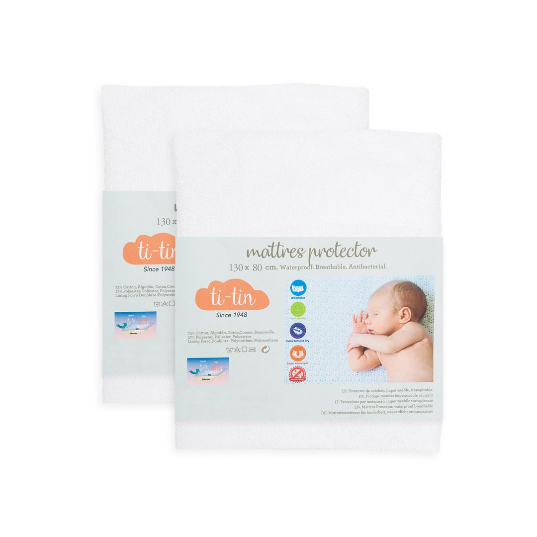 Matratzenschoner aus Baumwolle für Babykrippe | 80 x 130 cm | Wasserdicht | Atmungsaktiv | mit Gummi