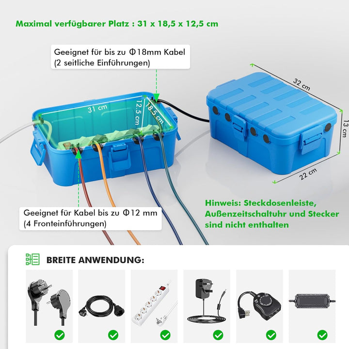 RESTMO Extra Grosse Kabelbox Wasserdicht, IP54 Outdoor Kabel Safe Box (32 x 22 x 13 cm), Wetterfeste