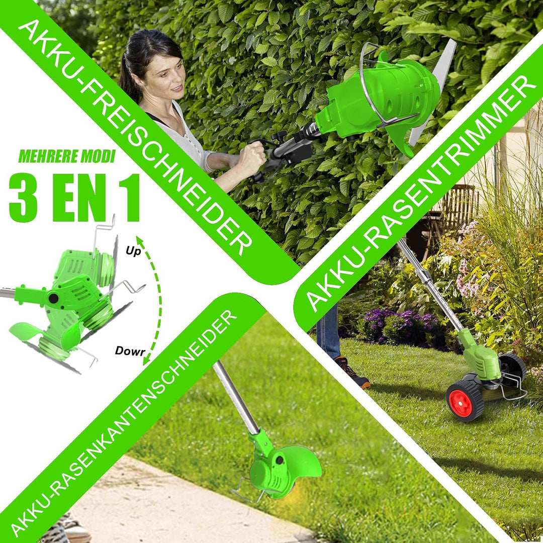 Akku-Rasentrimmer 21V Elektrischer Rasentrimmer - Motorsense akku Mit 2x2000mAh Batterie und 4 Messe