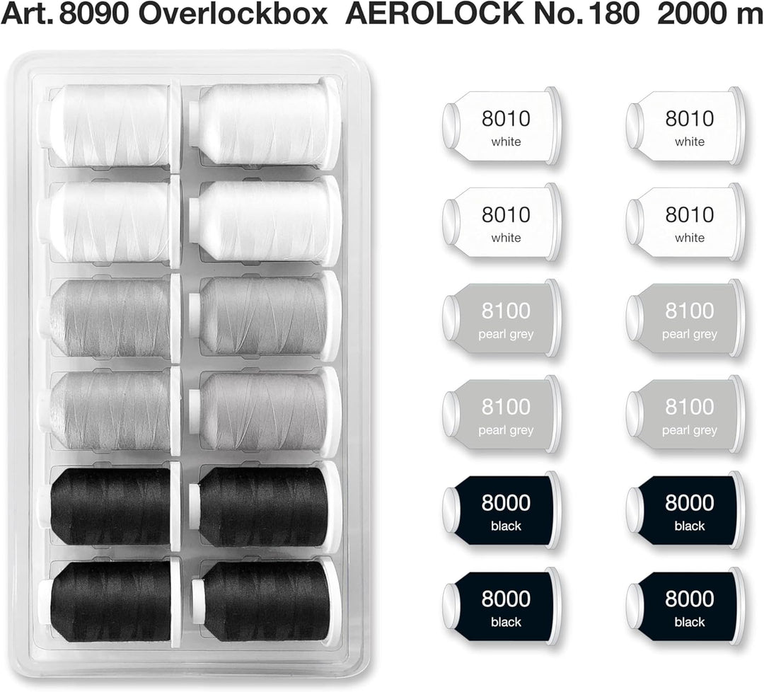 Madeira Aerolock Nr. 180 2000 Meter Overlock Extrafein, Weiss und Schwarz
