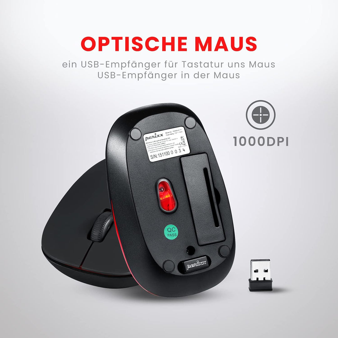 Perixx PERIDUO-712, Kabelloses Mini Tastatur und Maus Set - Minigrösse - mit Nano Receiver - 2.4Gh -