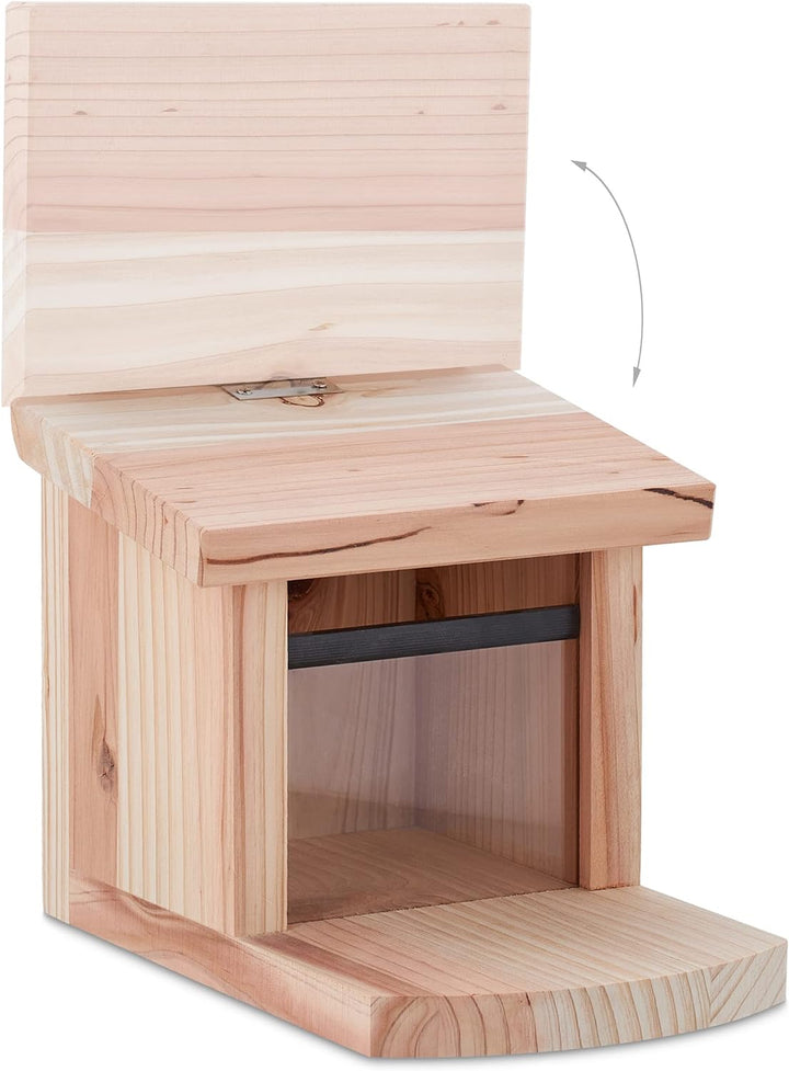 Relaxdays Eichhörnchen Futterhaus, FSC-zertifiziertes Holz, Klappdach, Belüftungslöcher, Futterstati