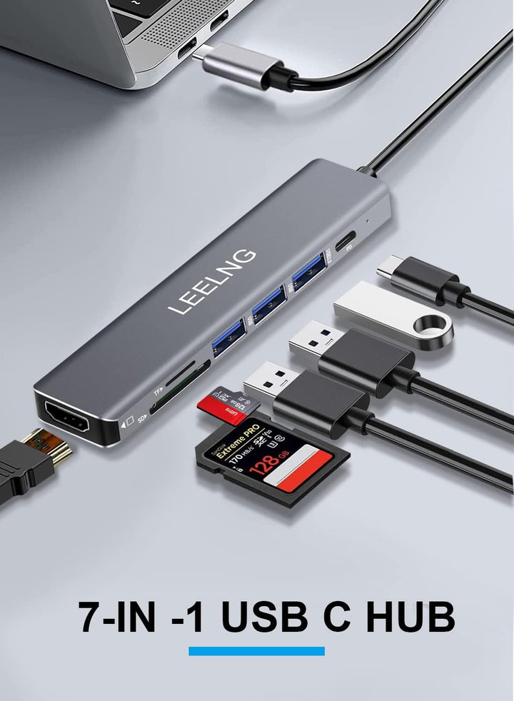 FITLONG 7-in-1 USB C Hub für MacBook, 4K HDTV, SD/TF-Kartenleser, USB C Docking Station für Computer