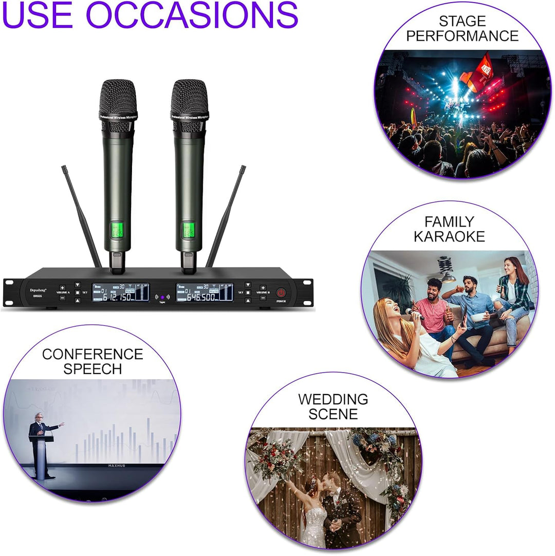 Depusheng DR666 Professionelles drahtloses Karaoke Mikrofon doppeltes drahtloses Handmikrofon Metall