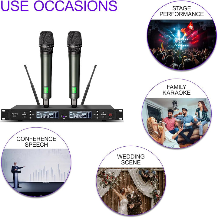 Depusheng DR666 Professionelles drahtloses Karaoke Mikrofon doppeltes drahtloses Handmikrofon Metall