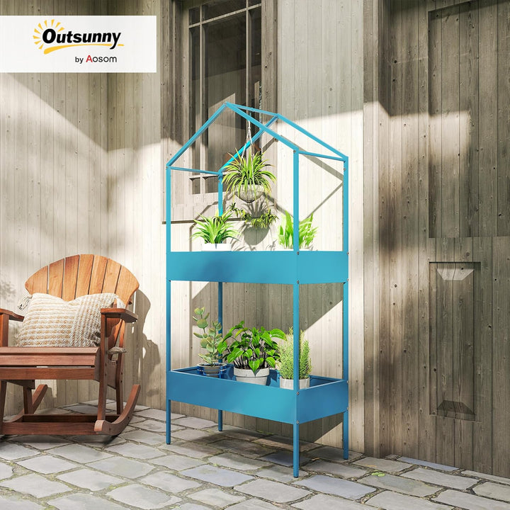 Outsunny Pflanzenregal mit 2 Ebenen, Pflanzenhalter aus Metall mit Haken, Pflanzenhalter in Form ein