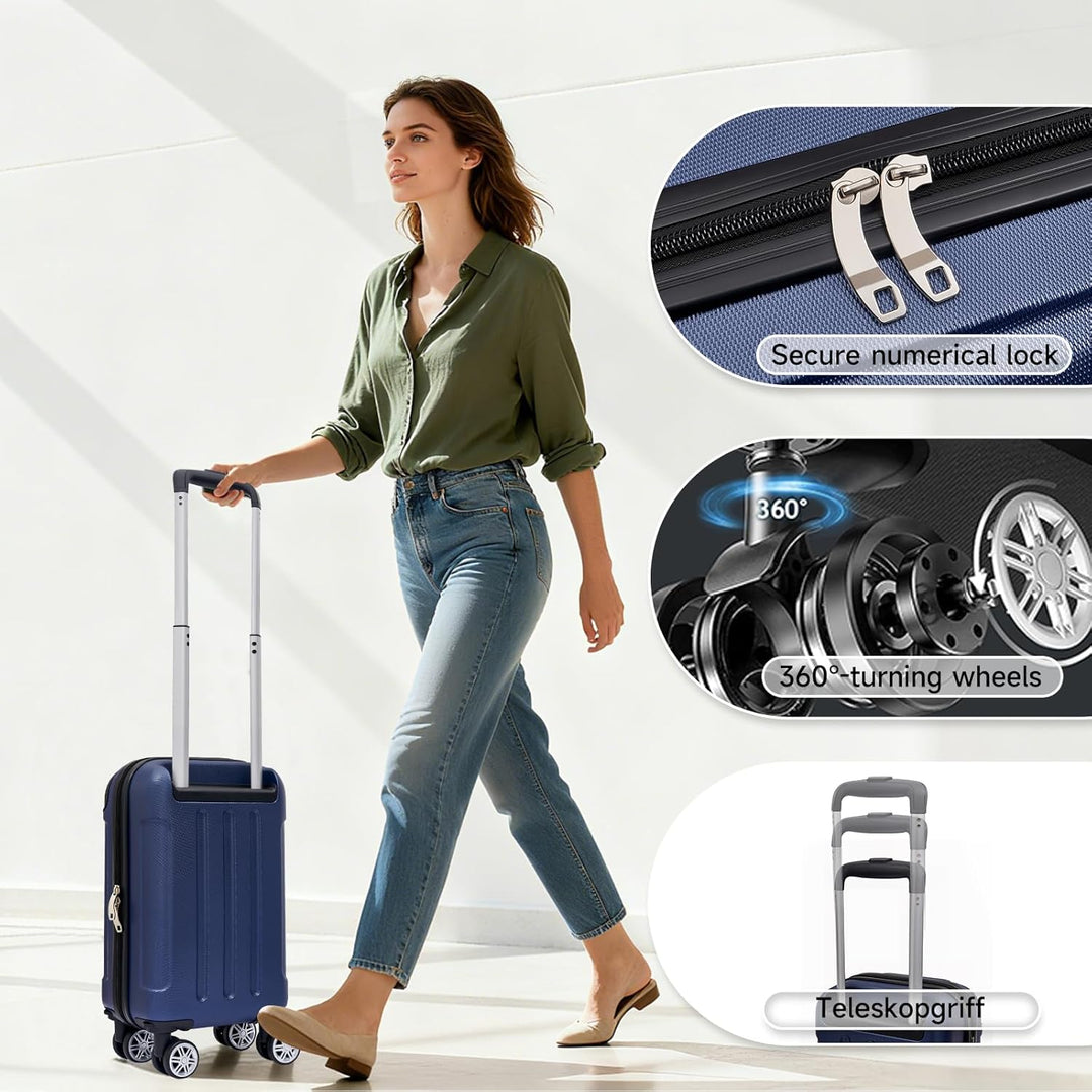 Handgepäck Koffer, 40X25X20cm, Leichter Trolley Reisekoffer, Hartschalen Koffer, Luggage Set für Rya